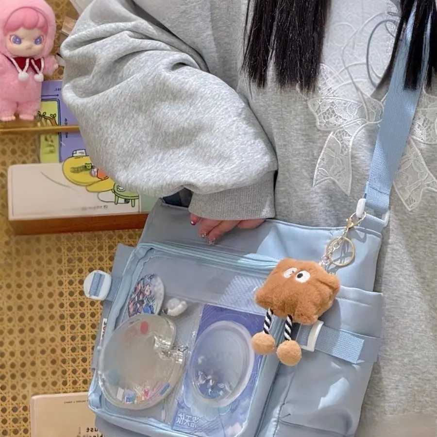 Y2K Cute Girl Ita Bag Preppy Style Large Capacity Class Messenger Bag Women Transparent DIY Badge Bag Daily Casual Shoulder BagW251028