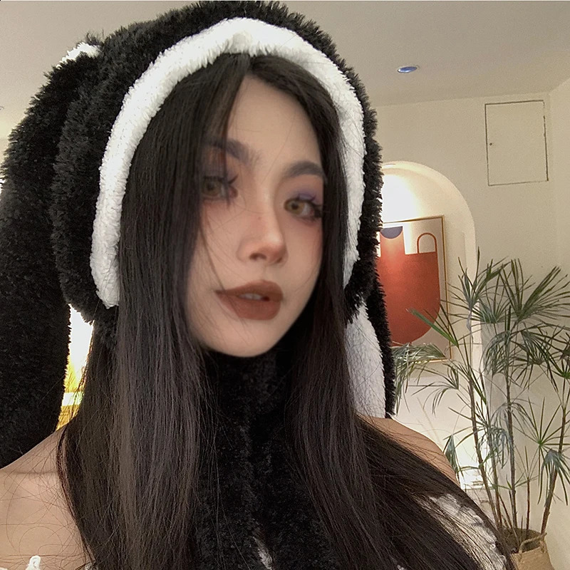 Japanese Loppy Bunny Eared Rabbit Cap Lolita Girl Earmuffs Cap Sweet Cute Rabbit Ears Plush Warm Winter Fleece Hats 251027