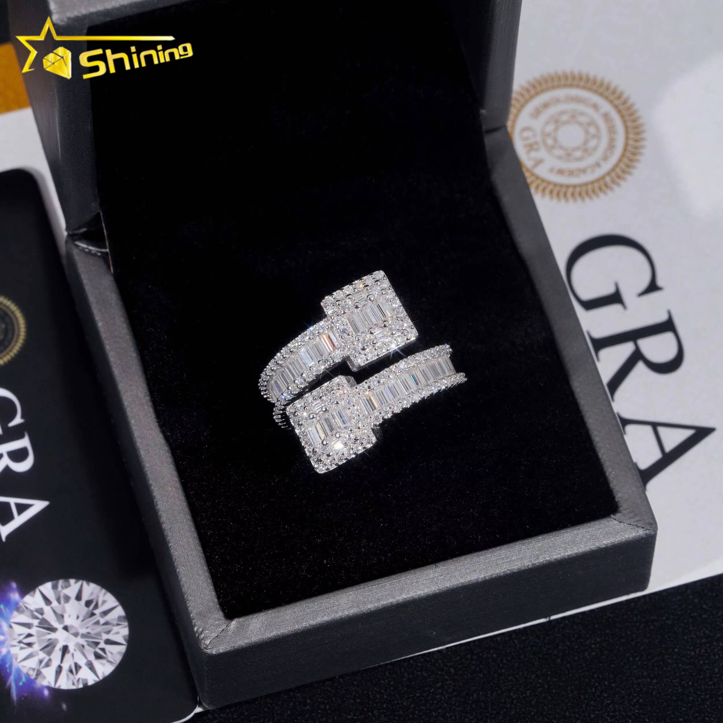 Fast Shipping Baguette Moissanite Mens Ring 925 Silver Iced Out Hip Hop Fine Jewelry Gold Plated Men Ring