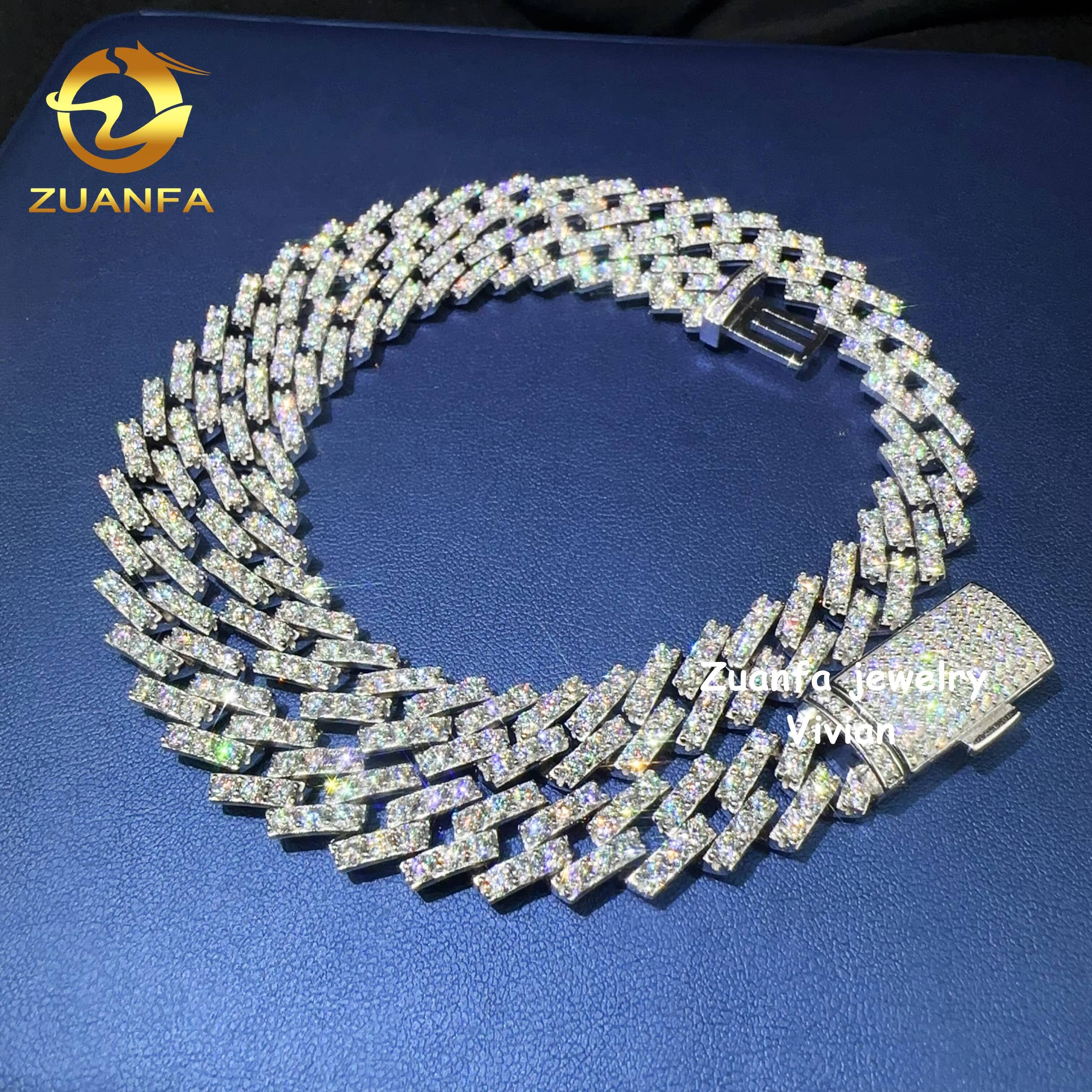 126mm Iced Out Hip Hop D Color VVS Moissanite Diamond Sterling Silver 925 Cuban Link Chain Necklace