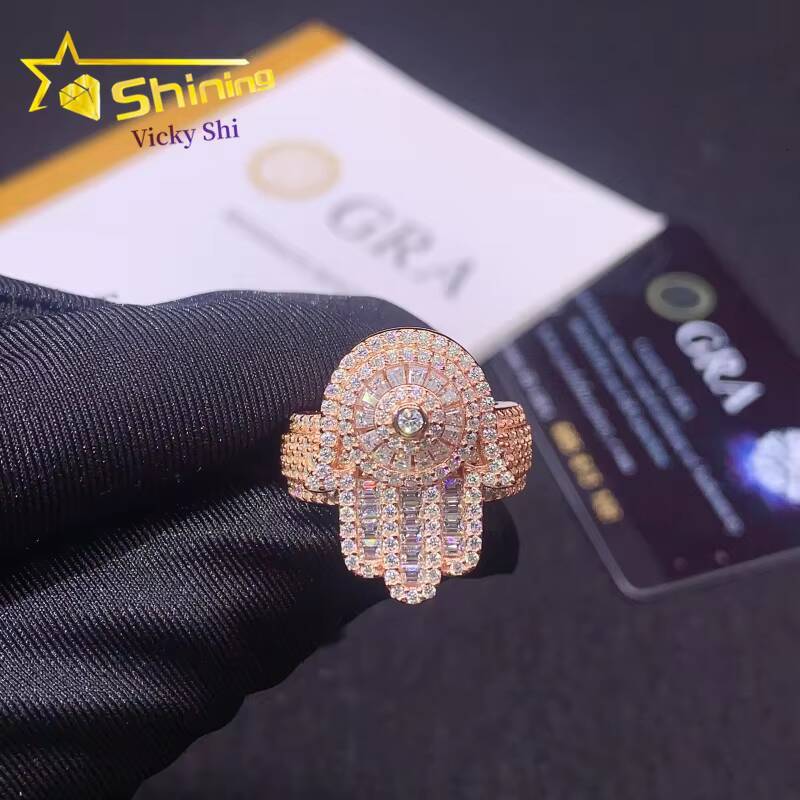 Fine Jewelry New Design 925 Sterling Silver Hamsa Style Moissanite Ring Custom Iced Out Men Hip Hop Rings