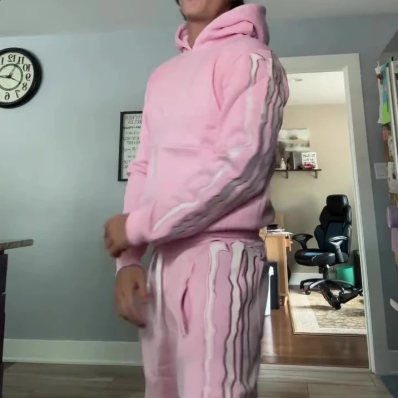 2 Pcs Outerwear Coords Y2K Triple Stripe Sweatpants Hoodie Trackuit Trendy Embroidered Fleecelined Streetwear Unisex Baggy Set 251027