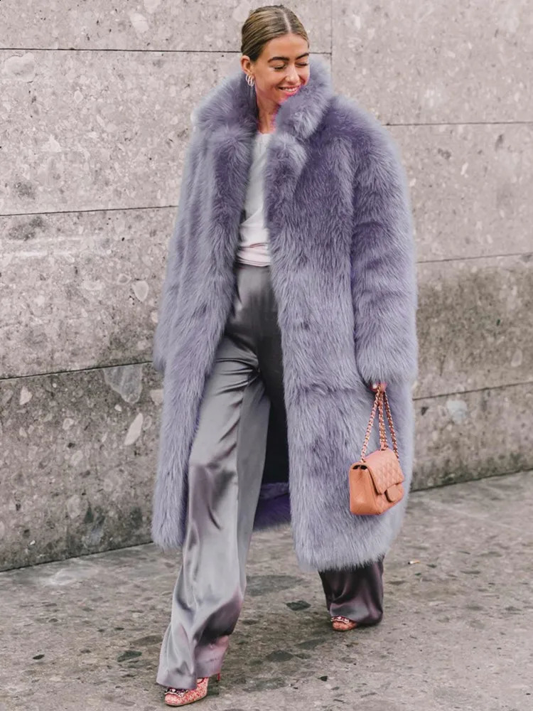 Long Fur Coat Women Winter Outfits High Quality Purple Faux Jacket Thick Warm Womens Clothes Fluffy Coats 251018