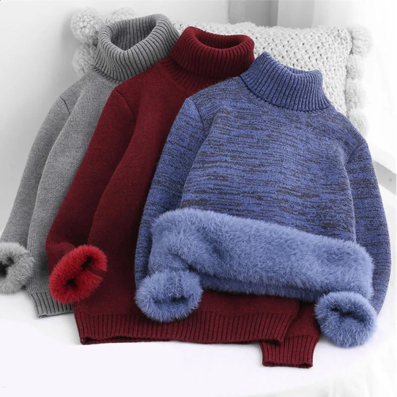Kids Thickened Sweater Baby Solid Bottoming Shirt Boys Girls High Neck Sweater Children Winter Warm Top Clothes 310 Years Old 251027