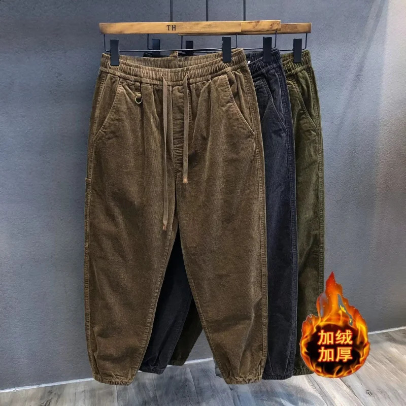 Men Clothing Retro Corduroy Loose Fleece Thick Warm Harem Pants Y2K Casual Streetwear Baggy Sweatpants Autumn Winter Pantalones 251027