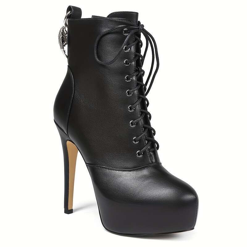 Women's Fashion Stiletto Booties, Round Toe Zipper Closure, Solid Color, Man-Made Upper/Inner/Fabric, Rubber Sole, Ultrahigh Heel, Punk Style Wit