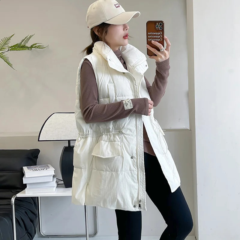 2025Winter Parkas Korean Style Student Waistcoat Womens Outer Wear Sleeveless Down Cotton Vest Jacket Loose Elegant Vest Female 251027