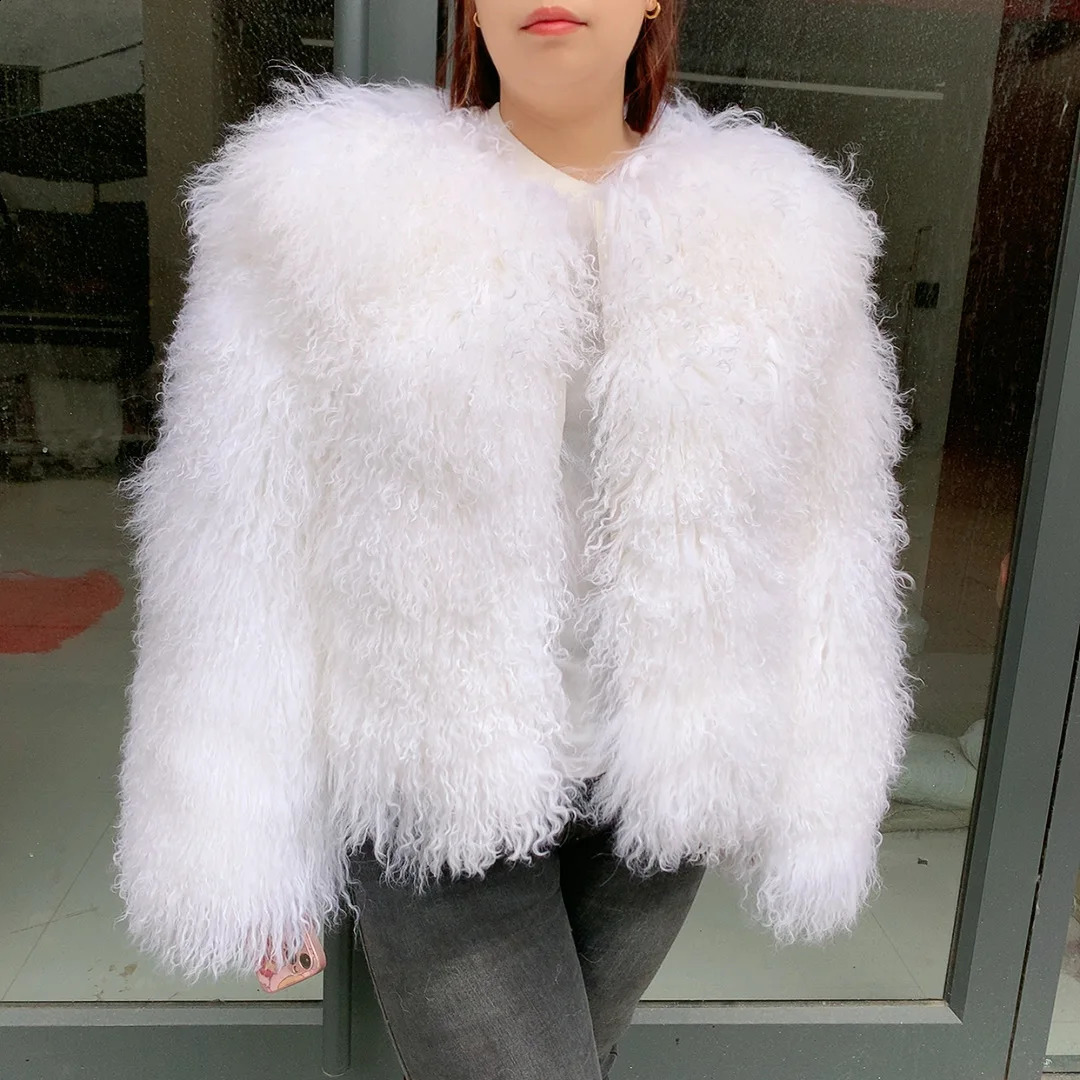 Womens real Mongolian sheepskin coat winter fashion trend curly fur 251014