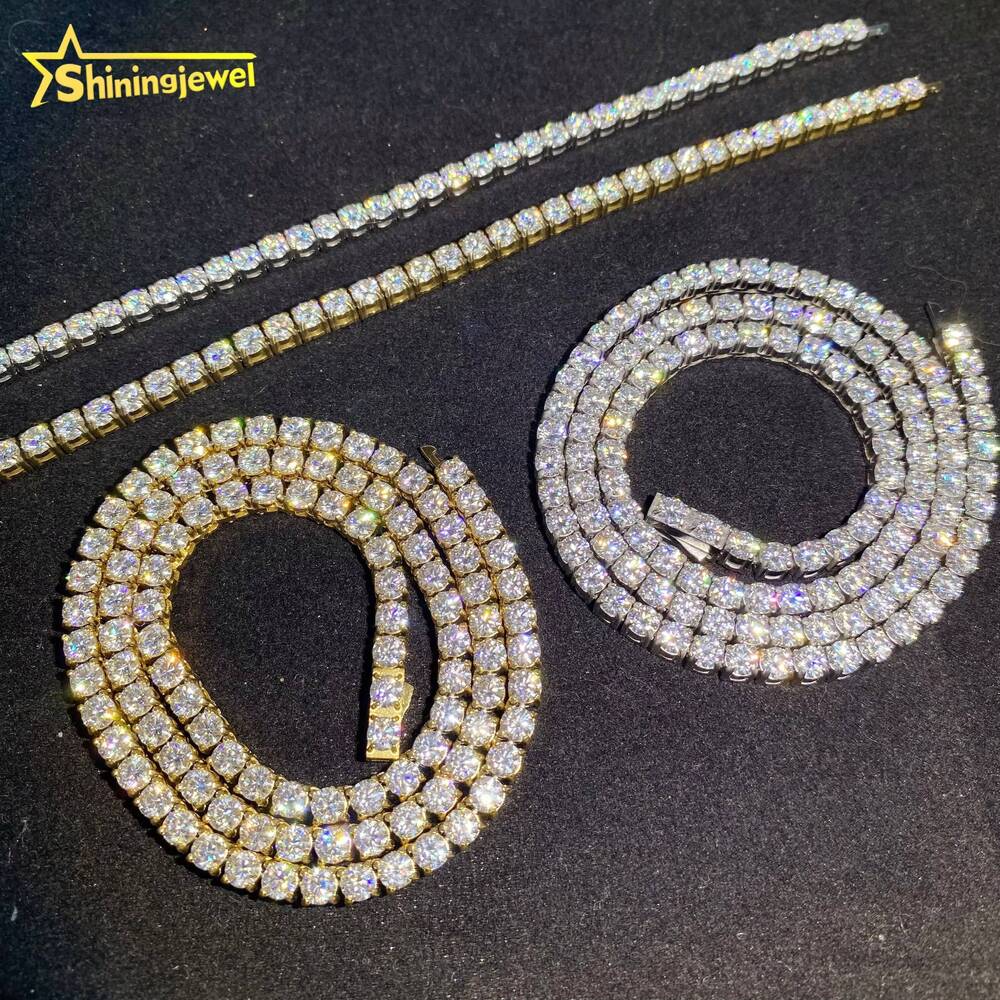 3mm 4mm Shining Diamond Bracelet Hip Hop Moissanite Jewelry Iced Out VVS Moissanite Necklace 316L Stainless Steel Tennis Chain