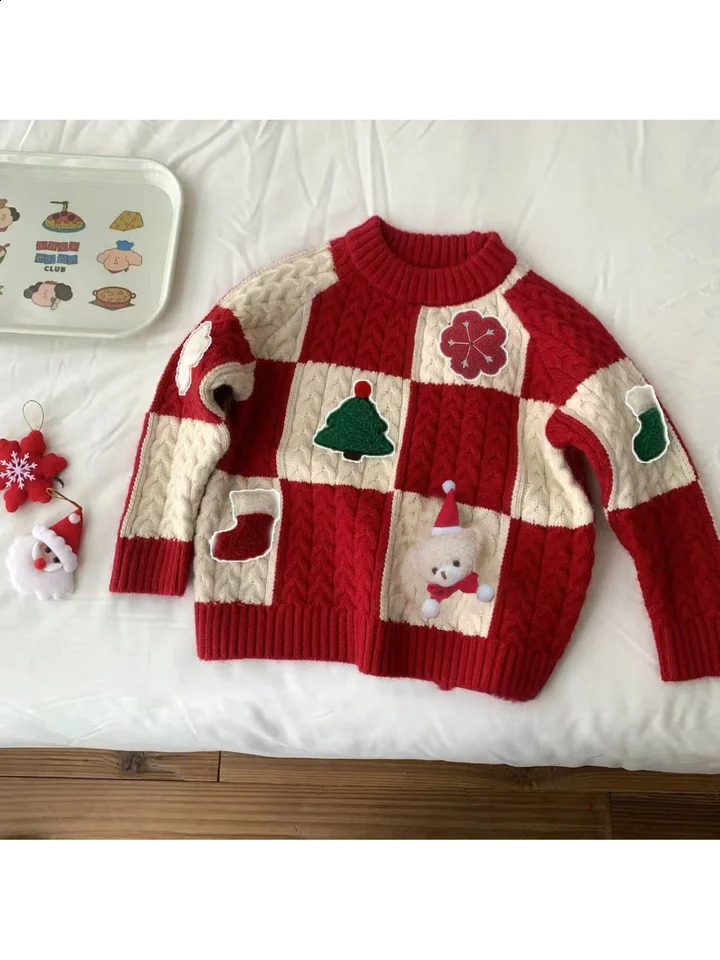 Childrens Red Sweater with Cartoon 3D n for Christmas Years Day and Years Eve Knitted Pullover for Boys and Girls 251027