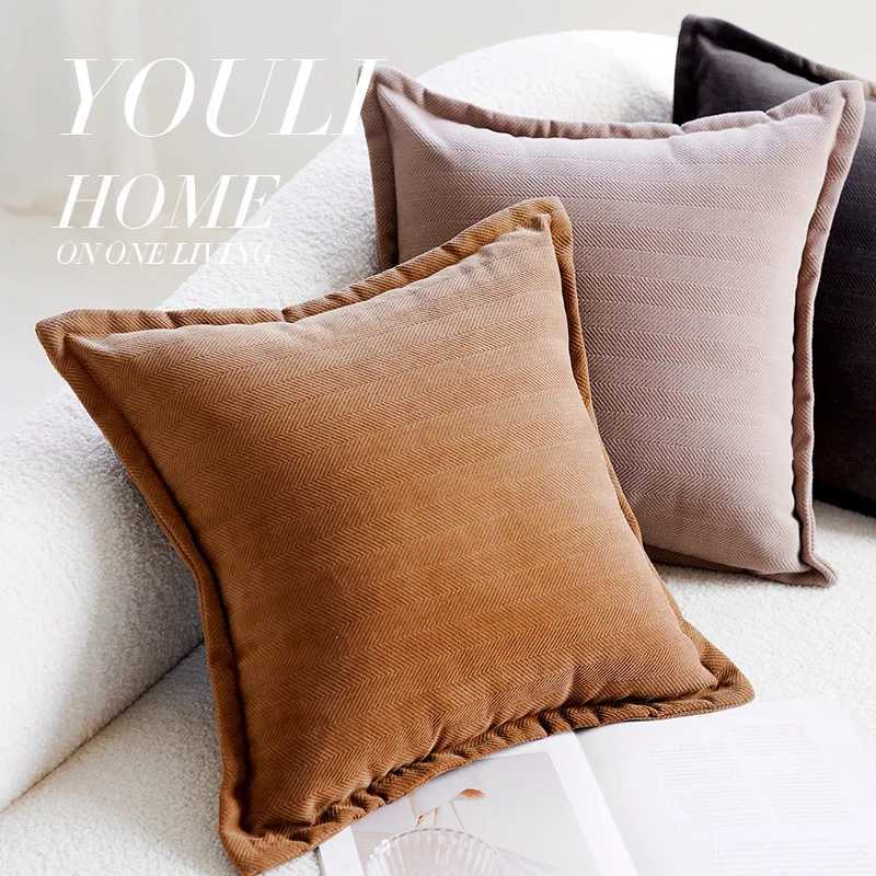 Pillow Case 45x45CM Brown Light Luxury Throw Cover Cream Simple Stamping Waist Cushion Cover Decor Home Decorative case C251028