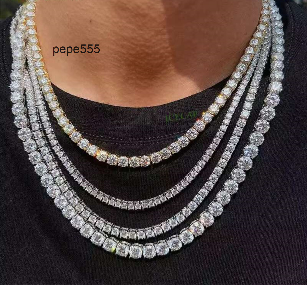 Custom 6mm Hip Hop VVS Moissanite Diamond Tennis Chain Lab Diamond Tennis Necklace for Men 925 Sterling Silver Tennis Chain