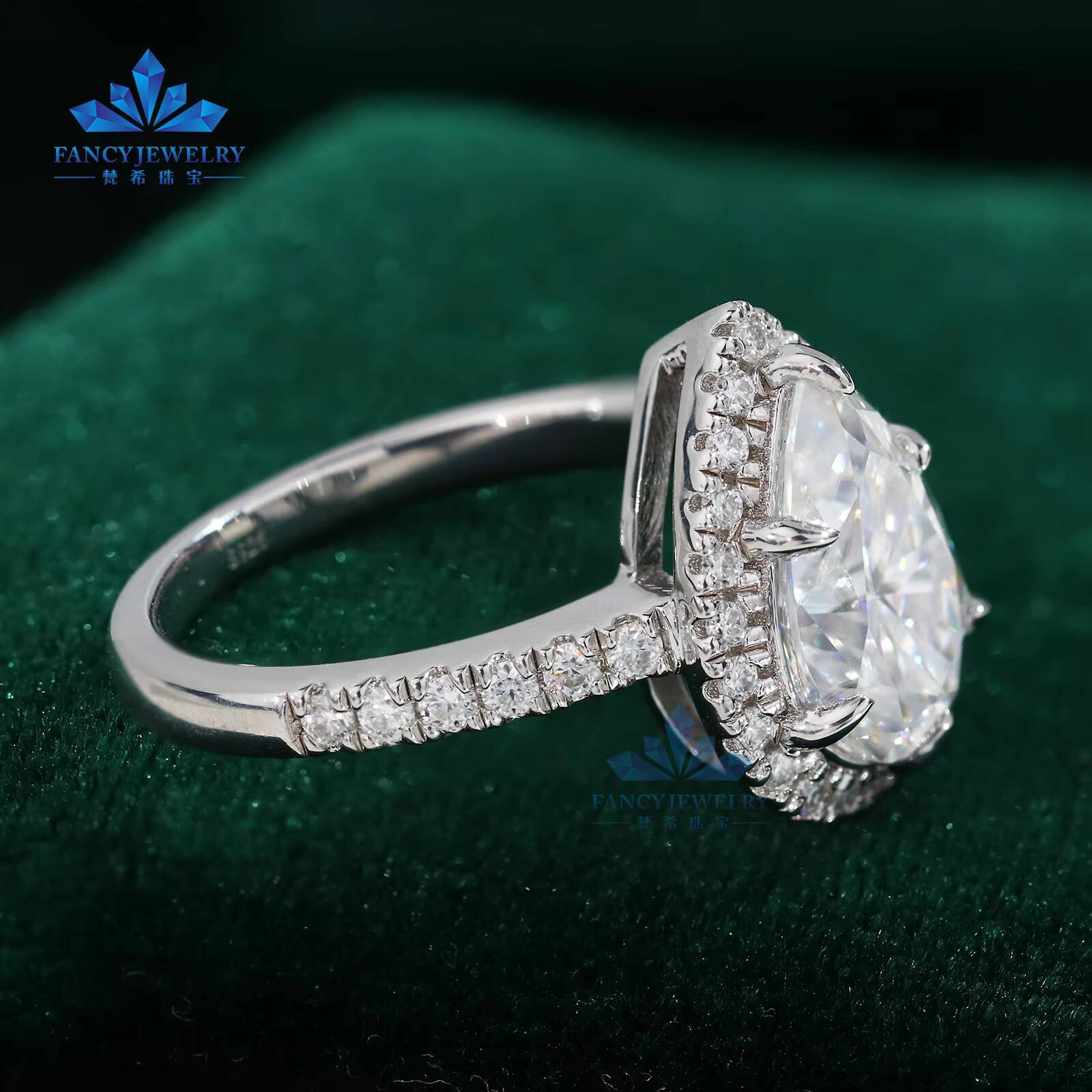 Custom 1CT5CT Pear Cut Moissanite Halo Ring Pass Diamond Tester 925 Silver 14K 18K White Gold Diamond Rings for Wedding