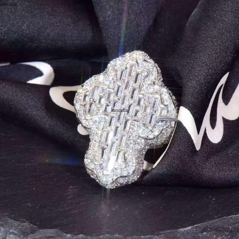 Hip Hop Rapper Men Iced Out Initial Letter Sier Moissanite Personalized Name Pinky Ring