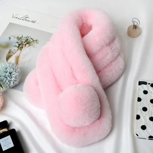 Rabbit Fur Scarf Women Winter Warm Soft Furry Scarves Casual Female Lady Outdoor Neck Warmer Collar 251023