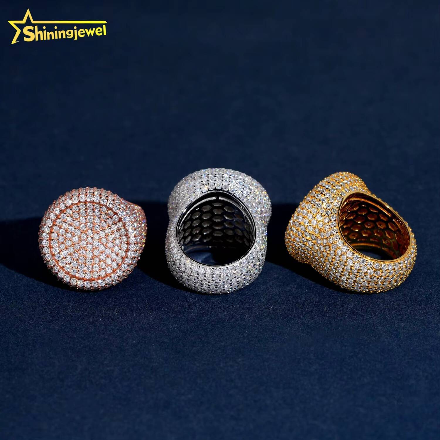 Source Factory Pass Diamond Tester Hip Hop Jewelry 925 Silver Fully Iced Bubble Edge Round Diamond Moissanite Men Ring