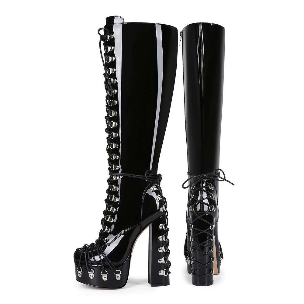 Women's Chunky Knee-High Gothic Punk Rock Boots With Back Zipper Closure, Non-Slip Synthetic Cover, Heavy Platform Heels Parties, Concerts, Every
