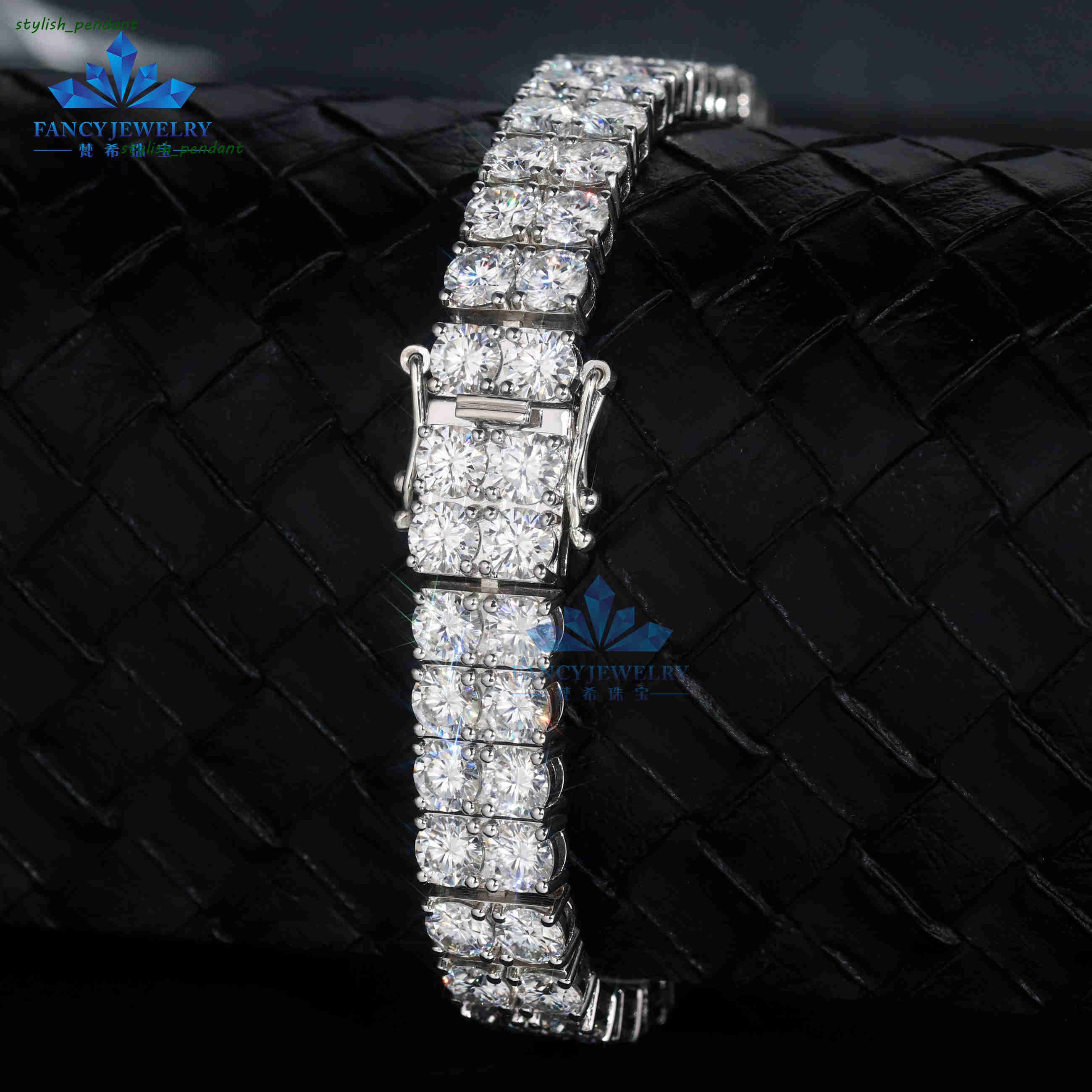 5mm Moissanite Diamond Chain 2 Row Side by Side 10mm Width Tennis Bracelet Cuban Diamond Jewelry for Men Women