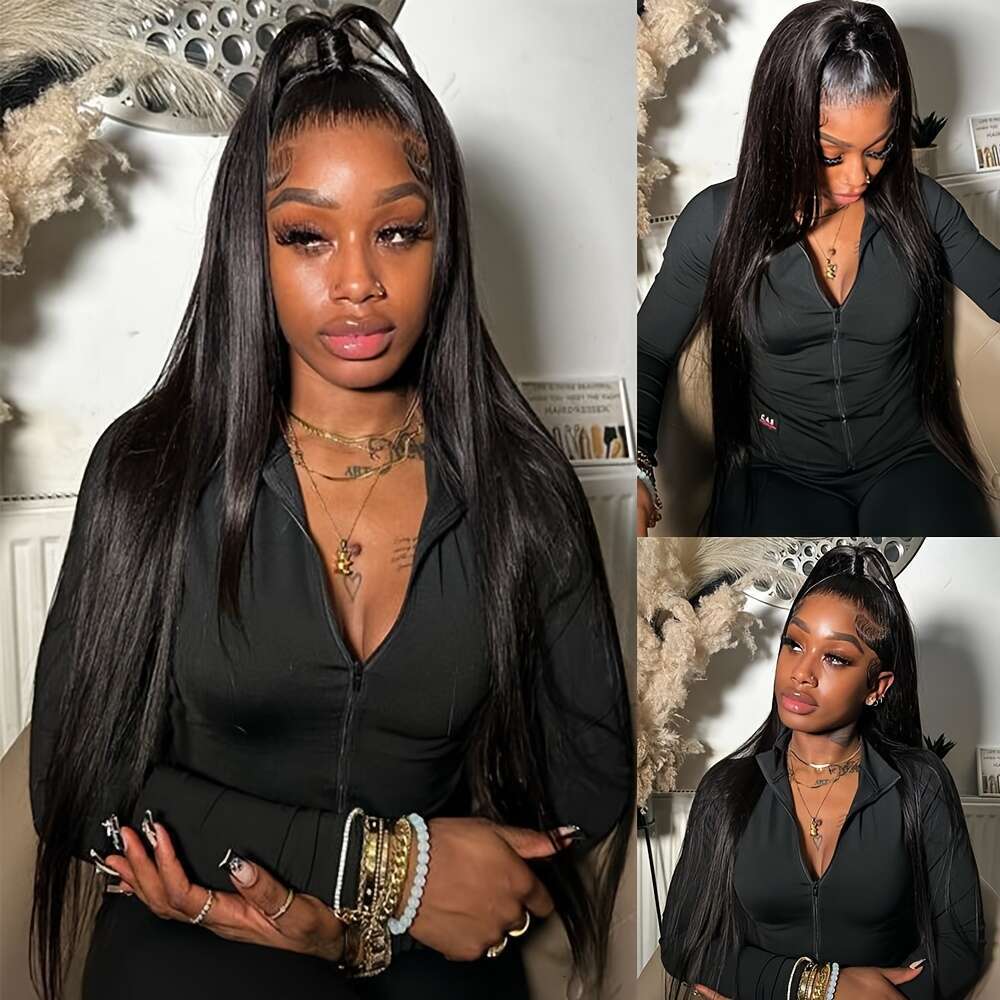 12A High Quality 13X6 Transparent Frontal Wig Pre Plucked Hairline India Remy Straight Lace Front Human Hair Wigs For Women 180% Density Natural Color