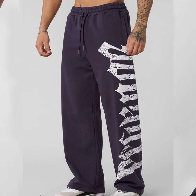 Trendy American Style Wide-Leg Unisex Sweatpants with Personalized Letter Print Straight-Leg Casual Long Pants