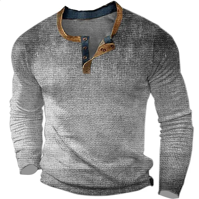 Henley 2026 Mens 3D Printed Retro Fashionable Street Clothing Button Up Long Sleeved Tshirt Top Graphic T Shirts 251027