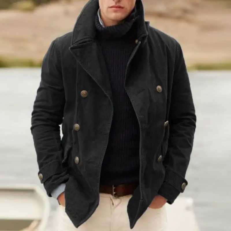2021 New Mens Jacket Casual Fashion Solid Color Coat Men Autumn Button Long Sleeve Outerwear Coats Plus Size Black Jackets X251028 - view 3