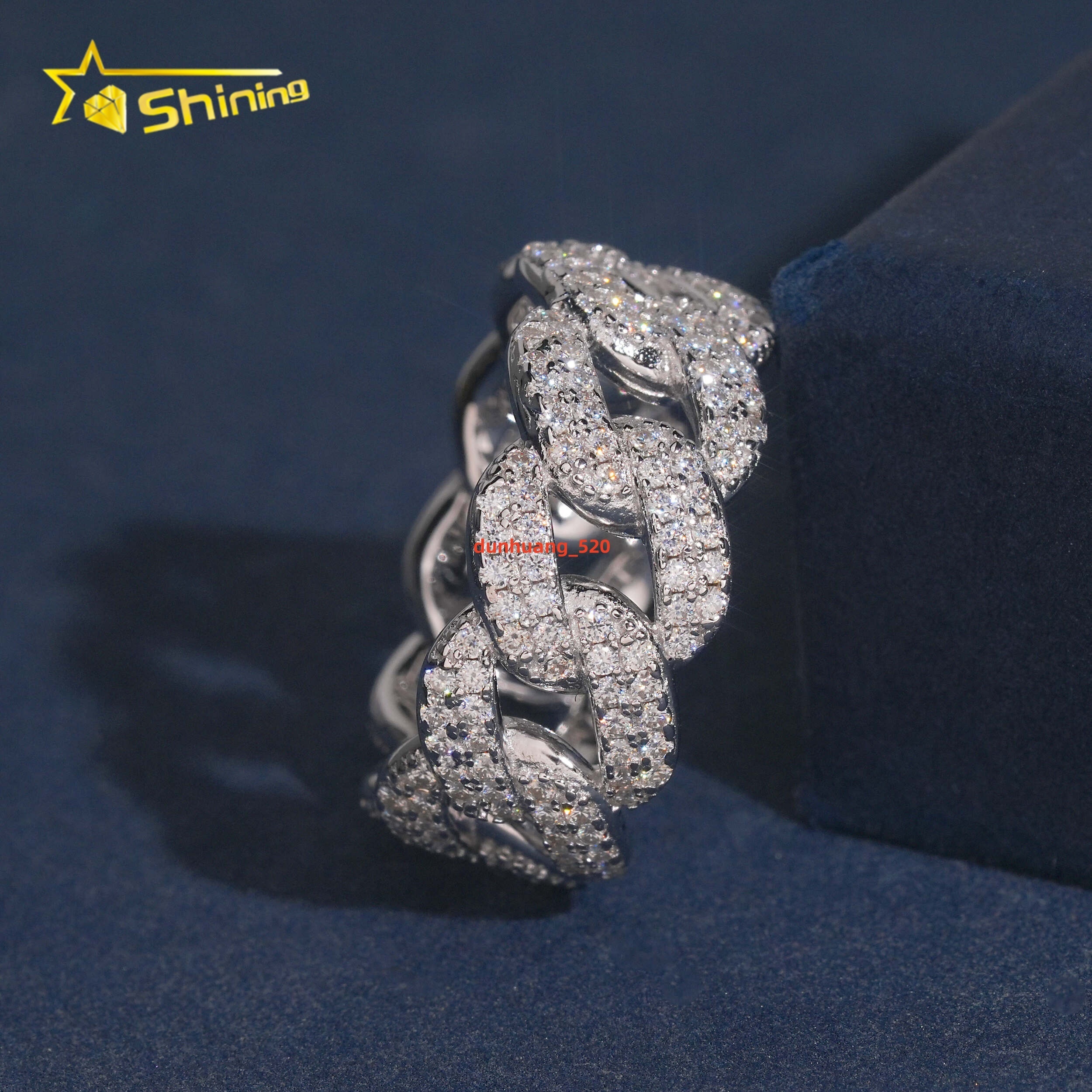 New Iced Out 925 Silver VVS Moissanite Cuban Link Ring Hip Hop Jewelry Custom Moissanite Engagement Ring for Men