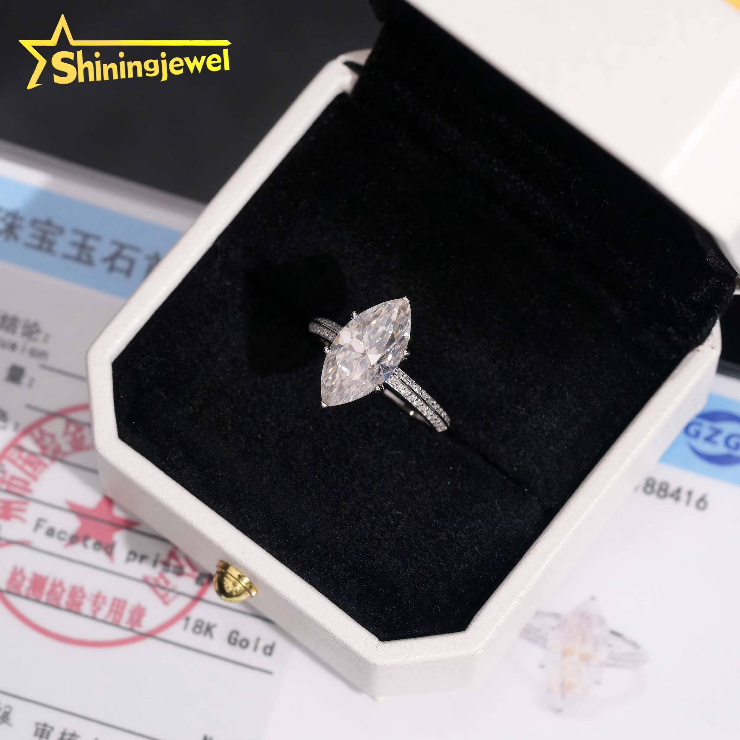 Fine Jewelry 18K Real Gold D VVS 3CT Marquise Cut Moissanite Ring Custom Women Engagement Ring Daily Wear