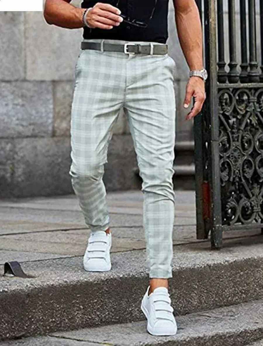 Mens Formal Business Suit Pants Fashion Midwaist Print Plaid Trousers Spring Autumn Comfortable Elastic for Men 251027
