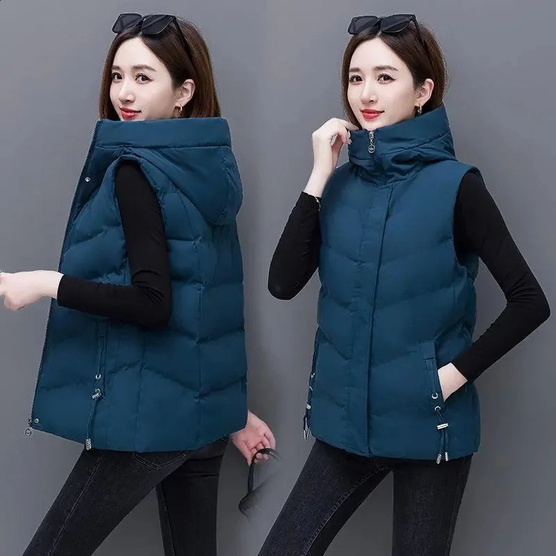 2025 Winter Parkas Vest Jacket Women Middle Aged Waistcoat Sleeves Down Cotton Plus Velvet Warm Coats Female Casual Overcoat 251027