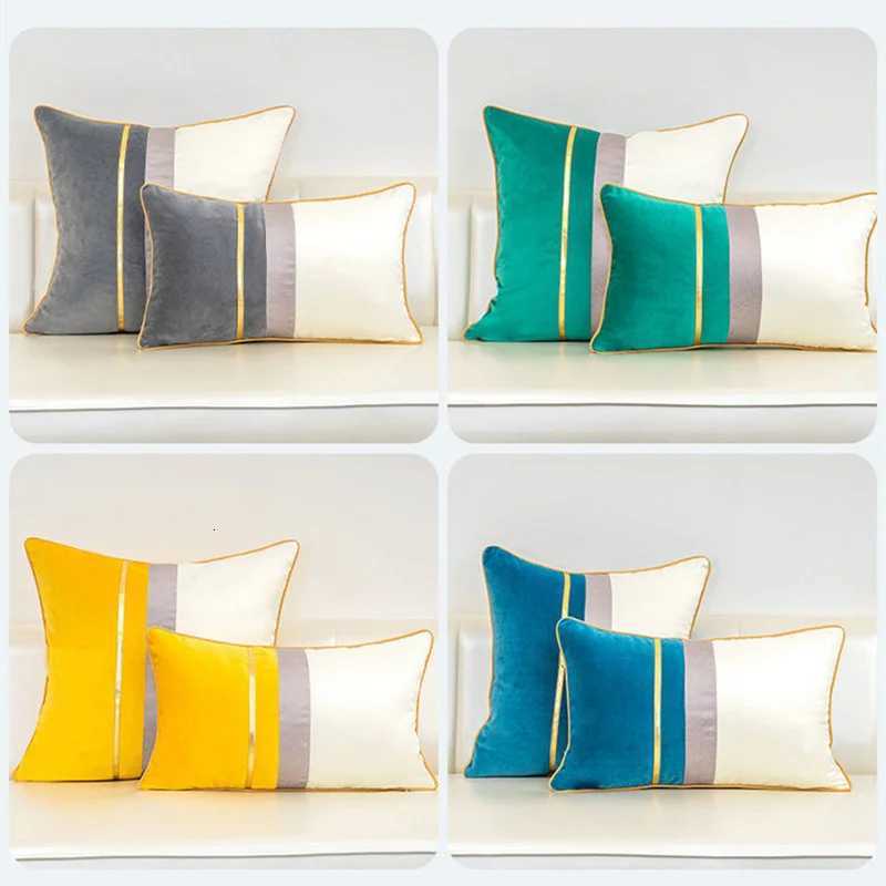 Pillow Case Luxury 6060cm Twocolor Stitching Velvet Cushion Cover Decorative Small Gold Bar Shrink Edge Decorative case C251028