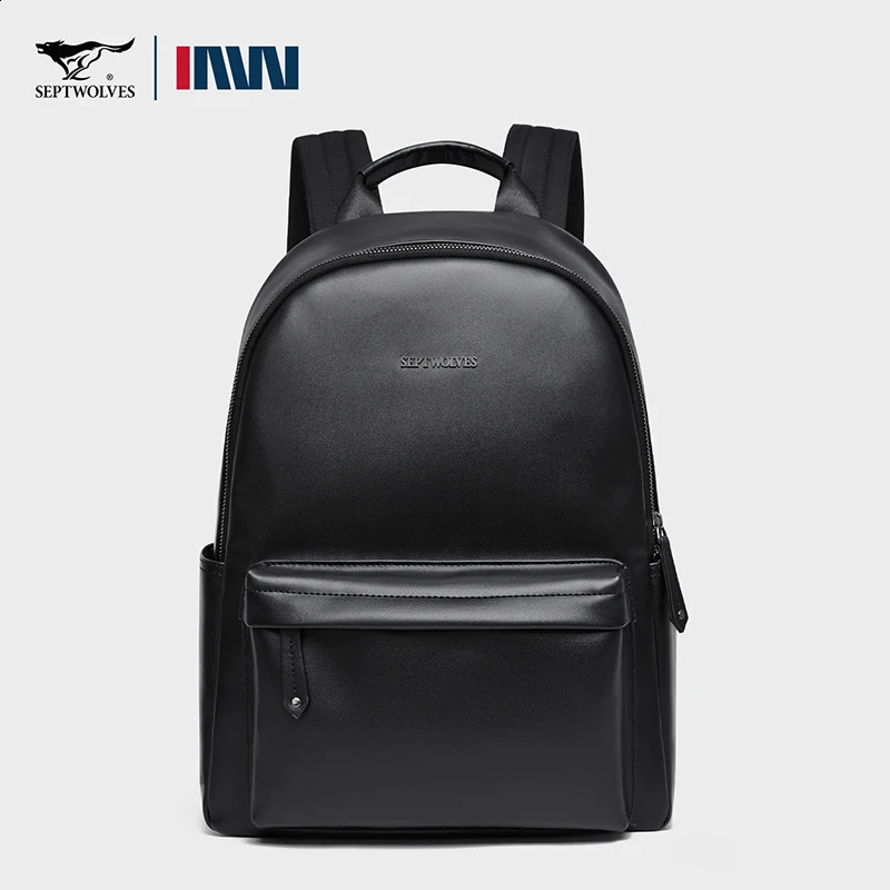 Septwolves Casual Business Large PU Leather Backpack Men Women Waterproof Laptop School Bag Male Classics Travel Knapsack 251018