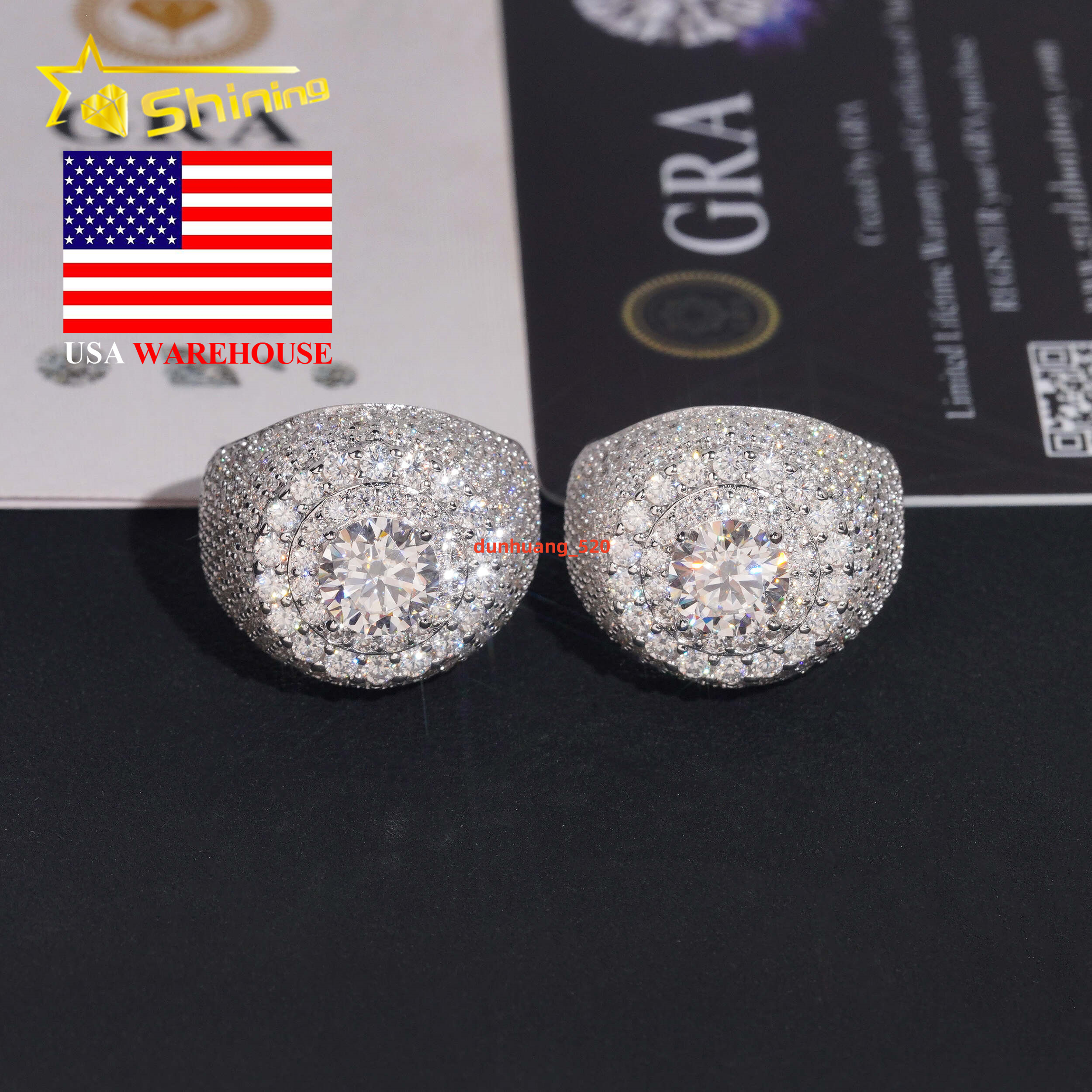 USA Local Shipping Iced Out Cluster Lab Moissanite Hip Hop Ring 925 Sterling Silver Fashion Jewelry Men Diamond Rings