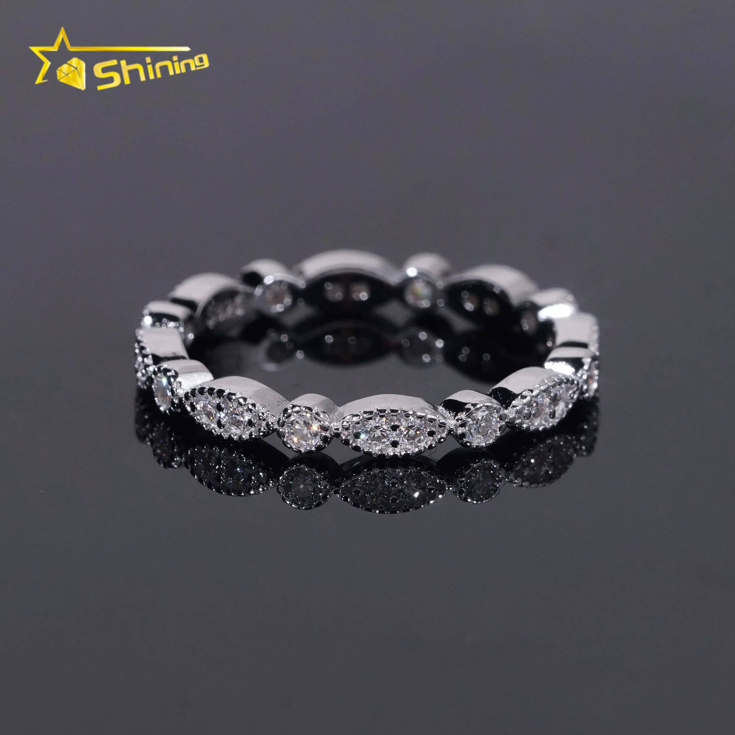 New Arrival Tiny Iced Out Eternity 925 Silver Diamond Engagement Ring VVS Moissanite Womens Rings