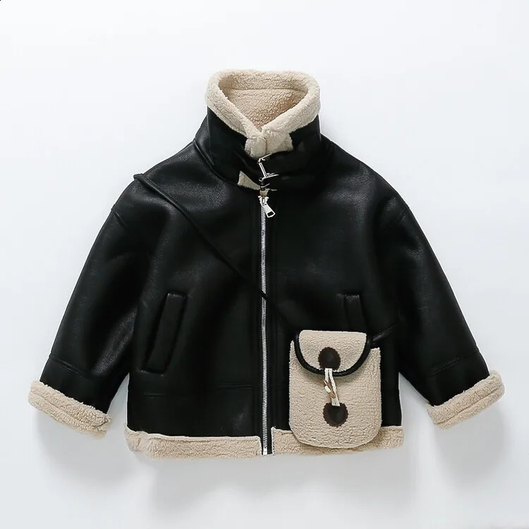 Baby Girl Clothes Windbreak Jacket Kids Girls PU Leather Lamb Wool Outerwear For Autumn Winter Warm Thicking Children Coats Tops 251027