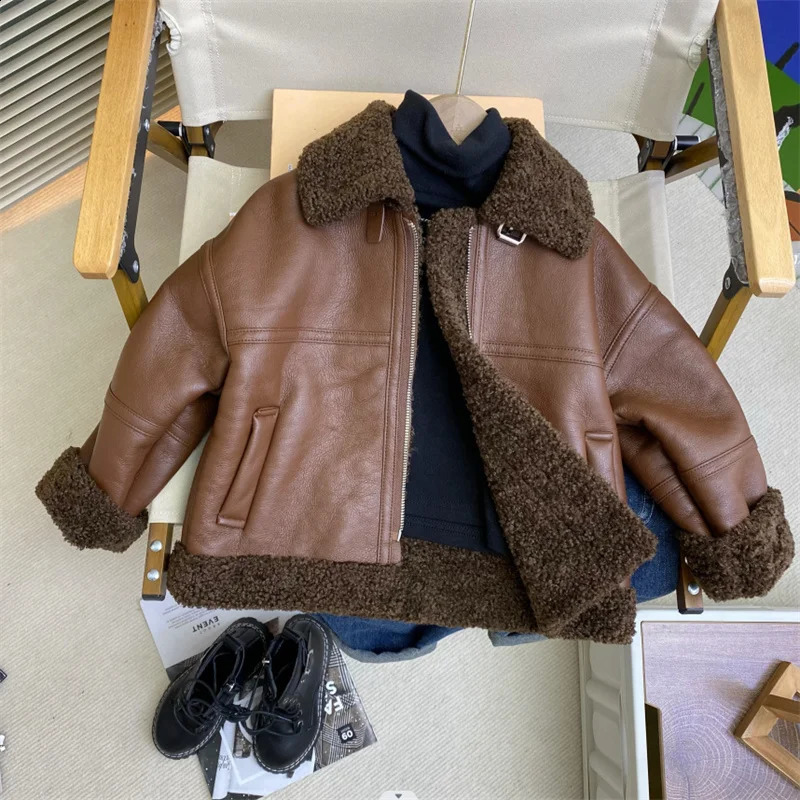 Boys Coat Jacket CottonWindbreak Cool PU Warm Plus Thicken Spring Autumn Tracksuit Teenagers Childrens Clothing 251027