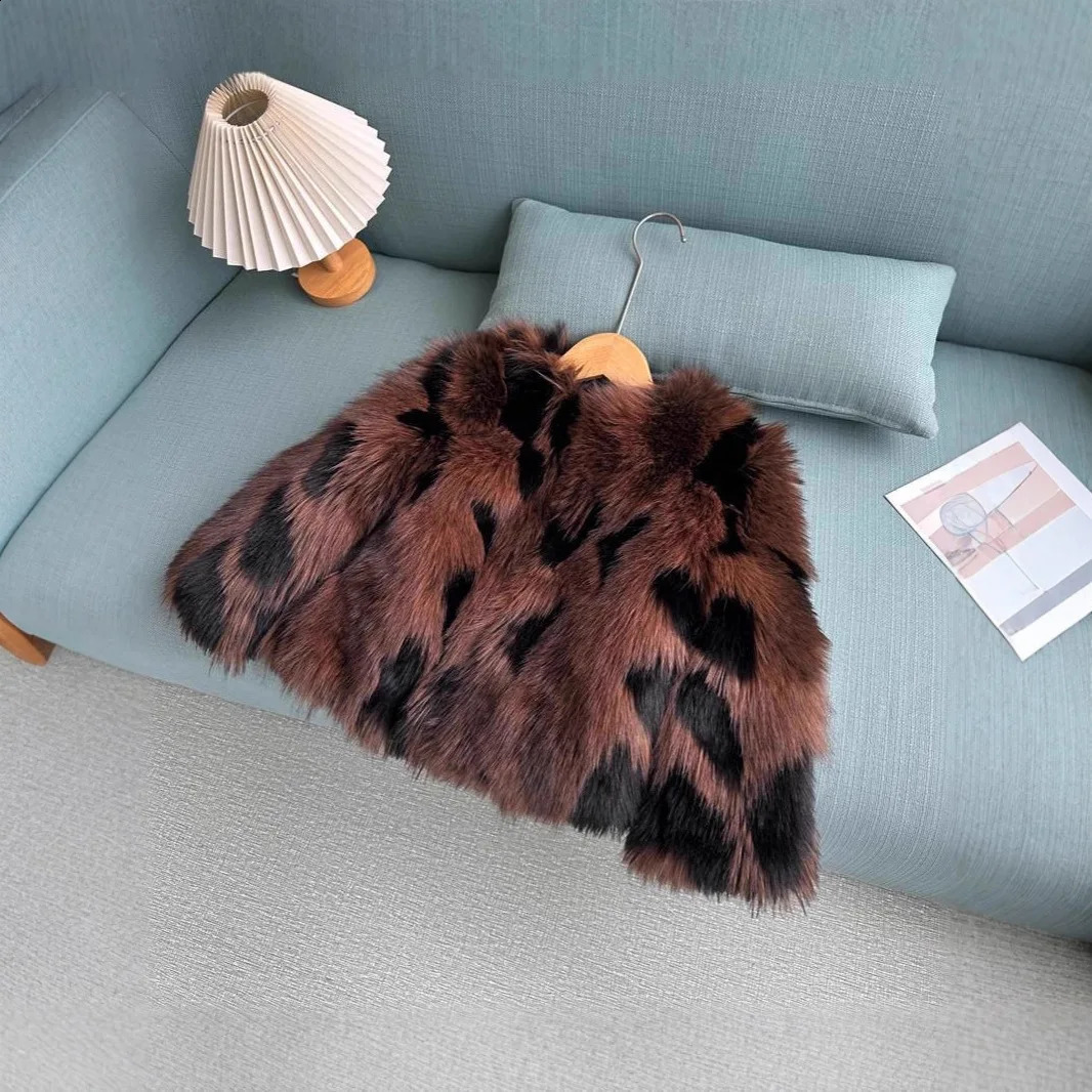 Color Matching Fox Fur Coat Girls Fur Coat Childrens Cottonpadded Clothes Fashion Casual 251023