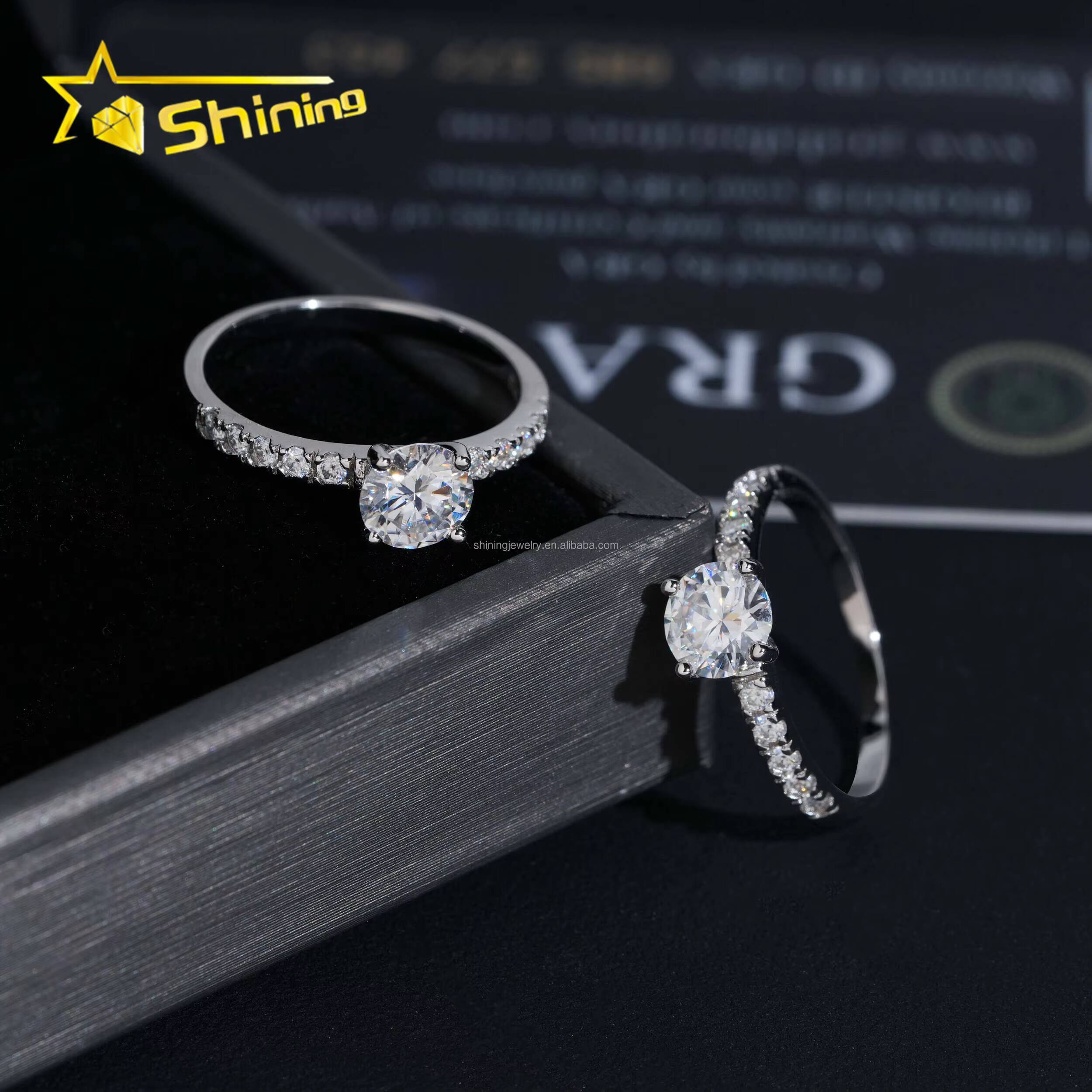 925 Sterling Silver Pass Diamond Tester Women Style Elegant 1Ct Main Stone VVS Moissanite Diamond Engagement Ring With GRA