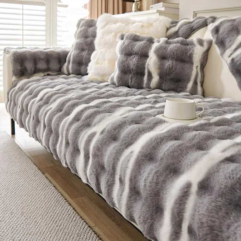 Thicken Rabbit Fur Plush Sofa Covers Protector Nonslip Super Soft Fluffy Warm Sofa Towel L Shaped for Living Room Home Decor C251028