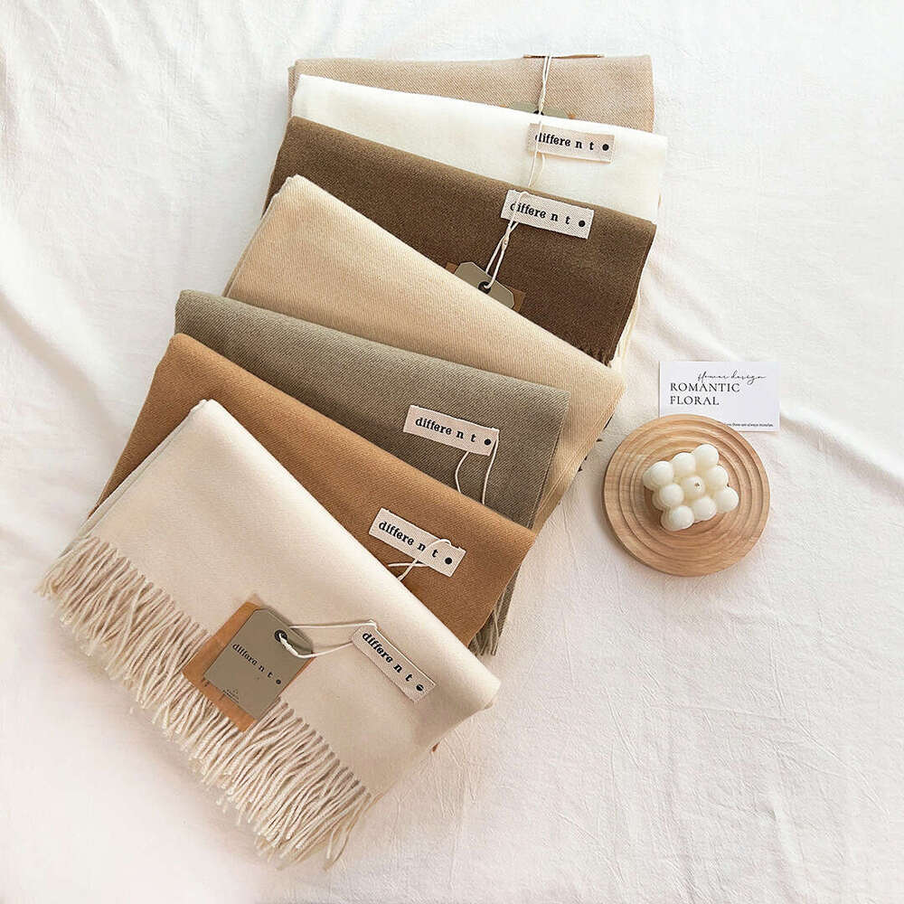 Women's Autumn Winter High-Quality Imitation Cashmere Feel Tassel Scarf Warm Single Shawl Japanese Korean Solid Color Neck Warmer