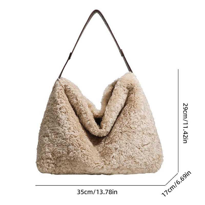 New Fashion Autumn Winter Bags Luxury Womens Soft Plush Shoulder Bag Faux Lamb Wool Handbag Large Commute Work Female Tote BagT251028