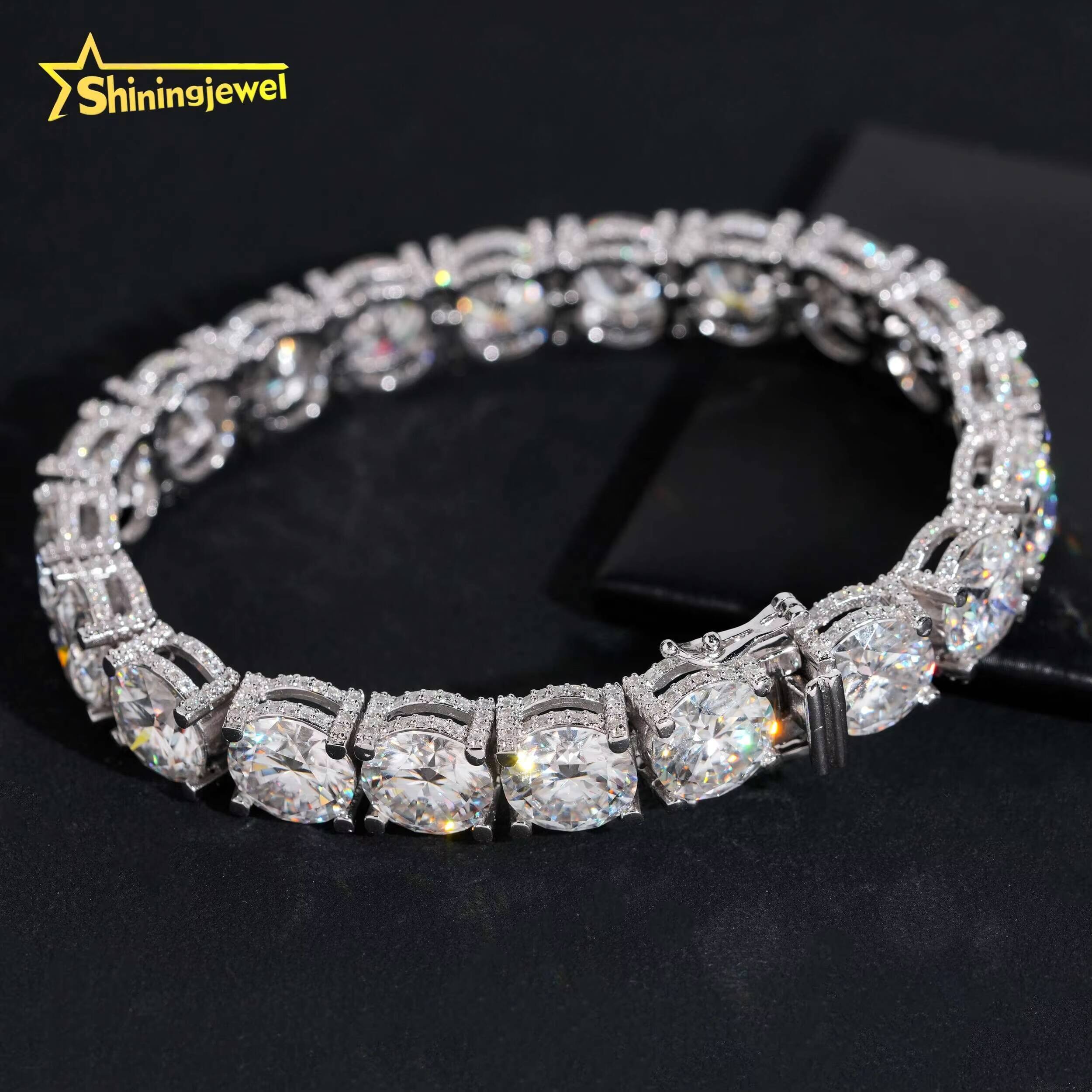 Big Luxury Round 10mm Iced Out Hip Hop 925 Silver D Color Moissanite Diamond Tennis Bracelet