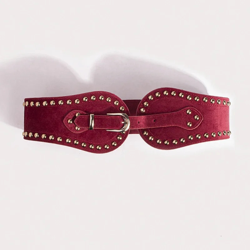 Womens Fashion and Handsome Suede Rivet Elastic Wide Belt Adjustable Western Elastic Belt 251028