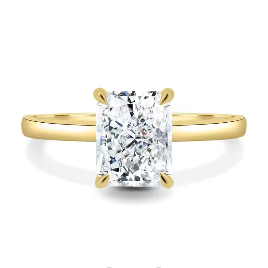 14K Yellow Solid Gold 9x7mm 3Carat Ice Out Radiant Cut Moissanite Engagement Ring Wedding Gold Plated Rings for Women