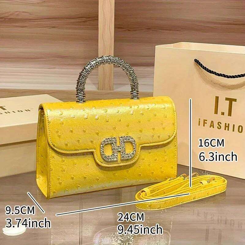 New underarm handbag ostrich pattern for ladies, lightweight luxury shoulder bag embedded with diamonds, elegant one-shoulder design.