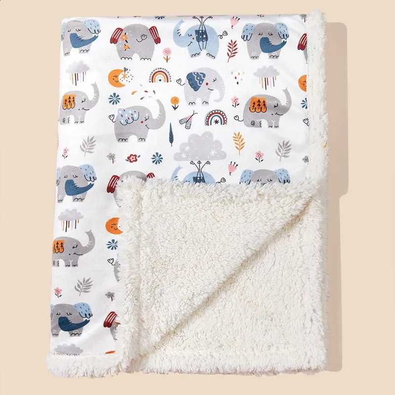 born Autumn Winter Printed Doublelayer Thick Lamb Wool Blanket Cartoon Children Blanket Baby Stroller Blanket Nap Blanket 251027