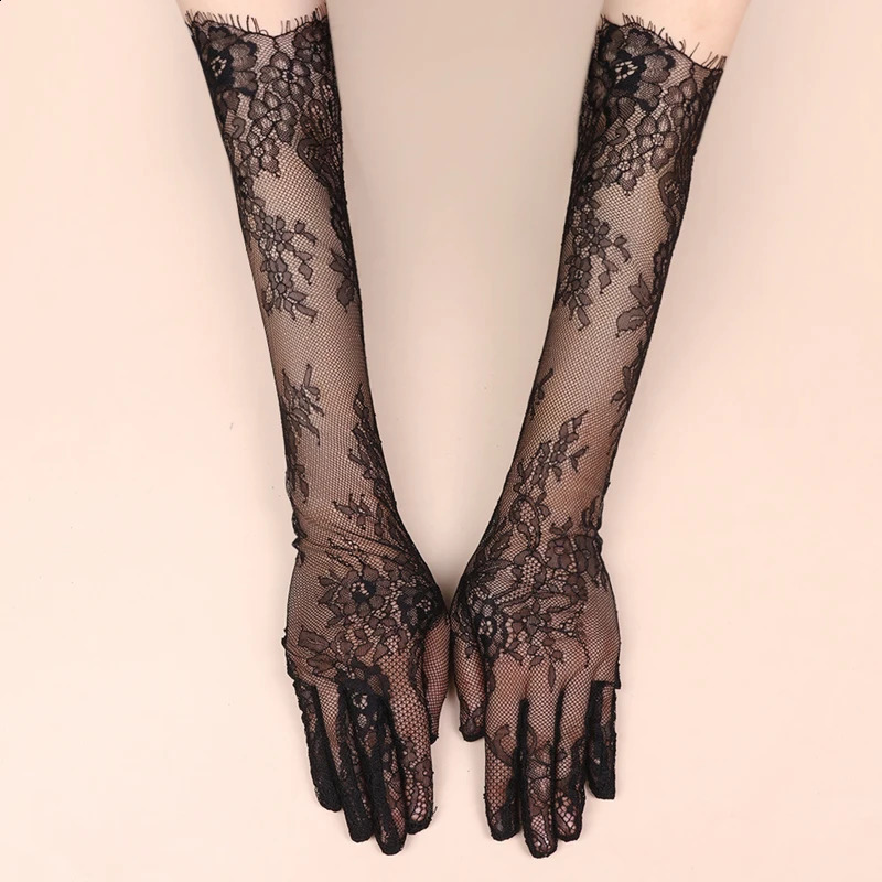 Fairy Black Lace Floral Bridal Wedding Gloves Lady Elegant Thin Long sexy gloves Evening Party NightClub Accessories Sheer Glove 251027
