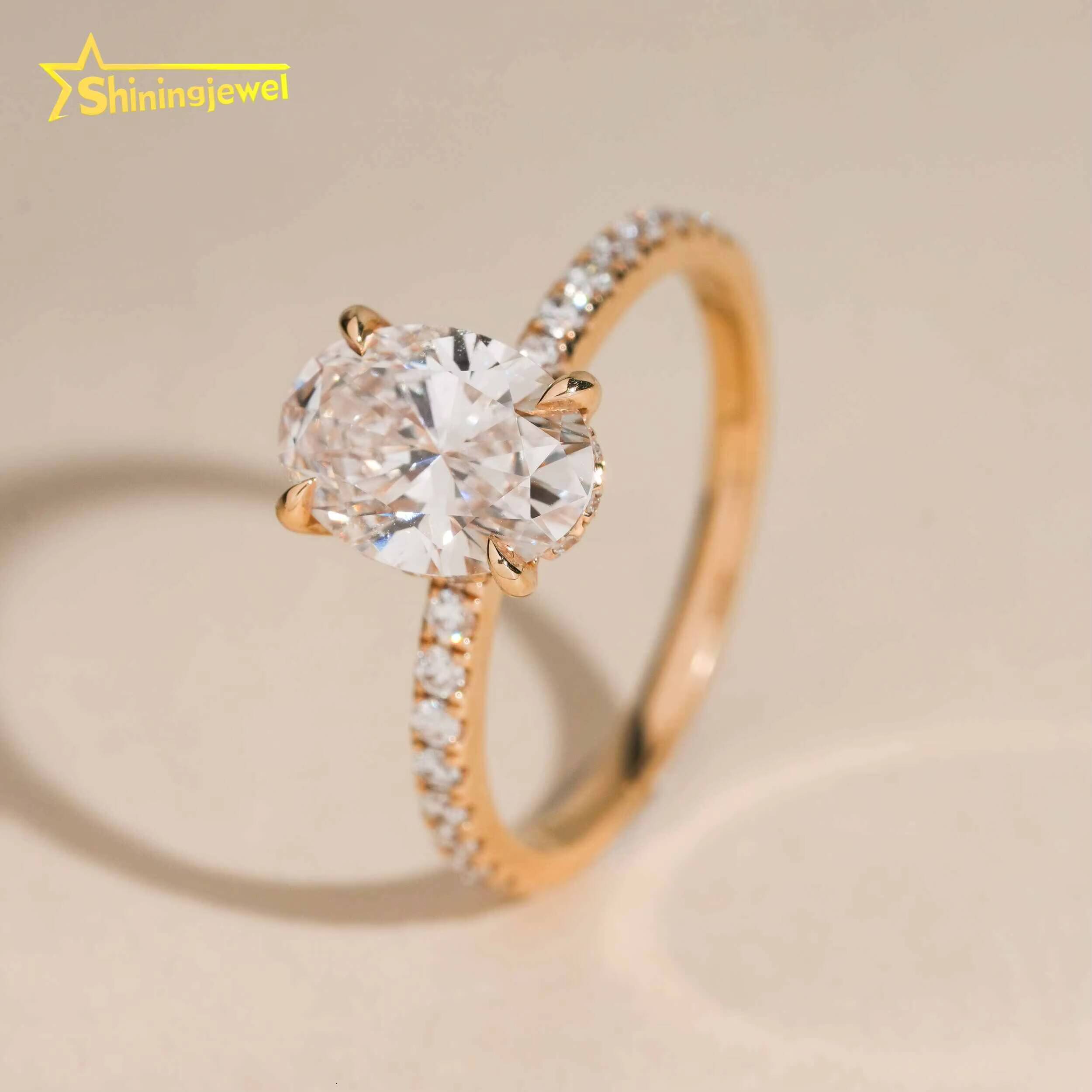 Fine Jewelry 14k Solid Gold Rinf Lab Grown Diamond CVD Ring Oval Shape VVS2 G Color Women Engagement Ring