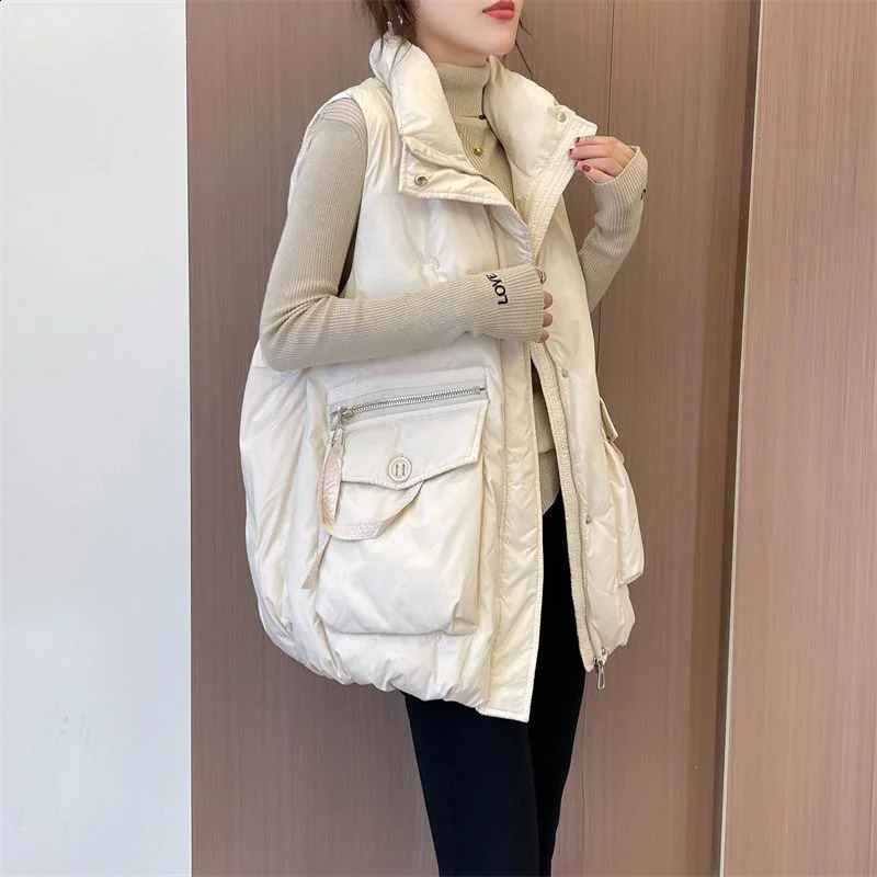 Down Cotton Vest Womens Autumn Winter Fashion Korean Cotton Padded Thick Warm Sleeveless Waistcoat Parkas Femme 251027