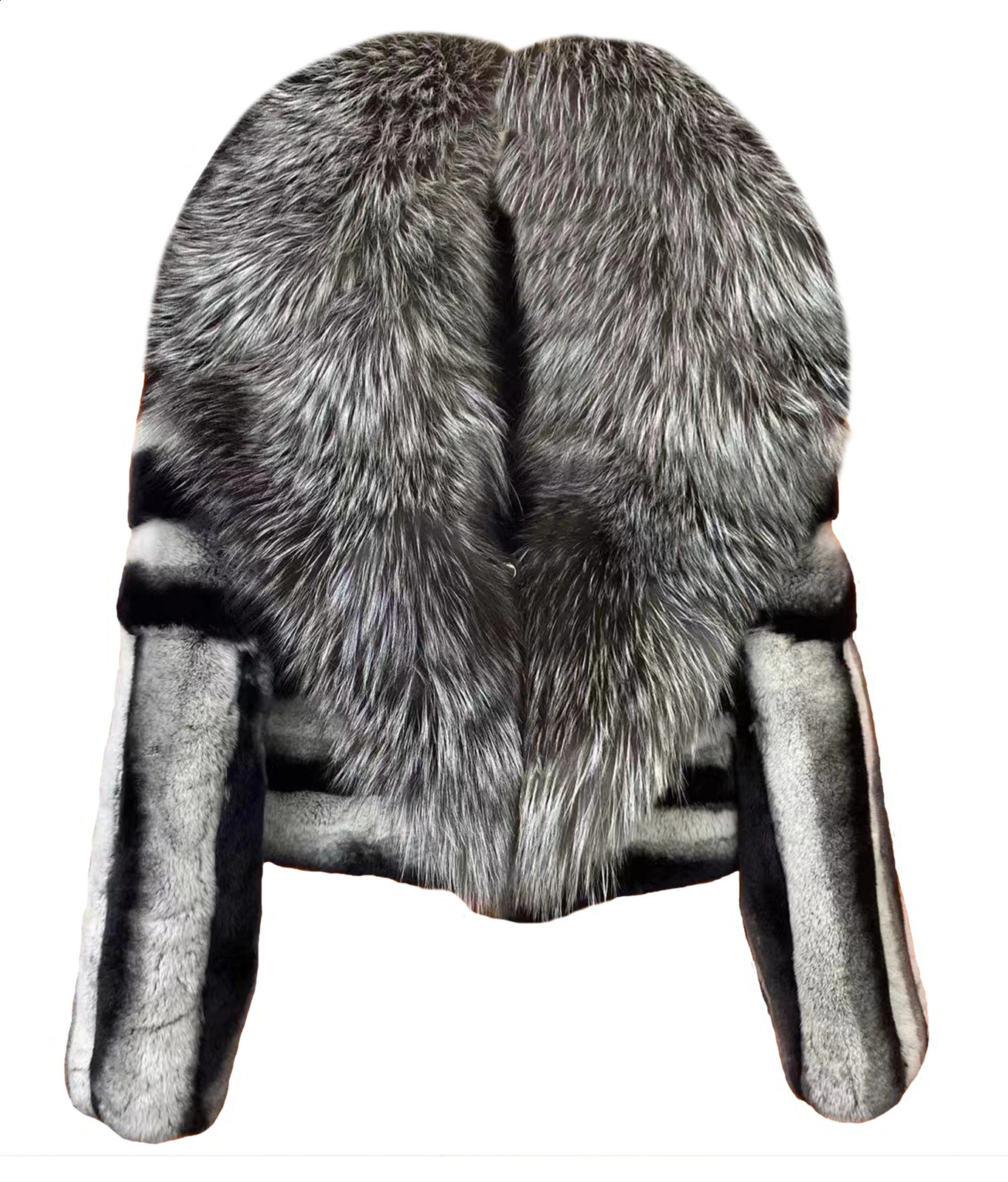 Natural Rex Rabbit Fur Jacket Real Silver Fox Fur Collar Chinchilla Fur Winter Jackets Women Fur coat 251027